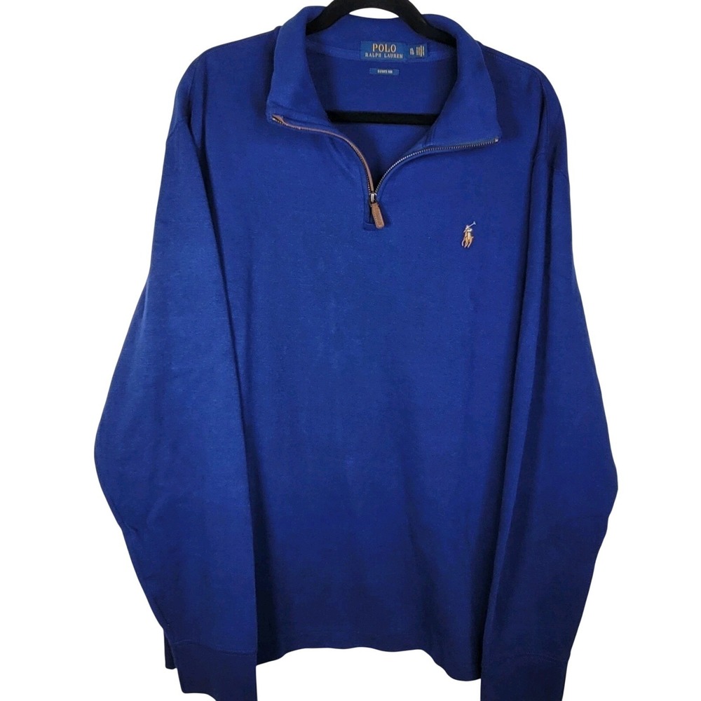 Polo Ralph Lauren Sweater Mens XL Blue Estate Rib 1/4 Zip Mock Neck Pullover